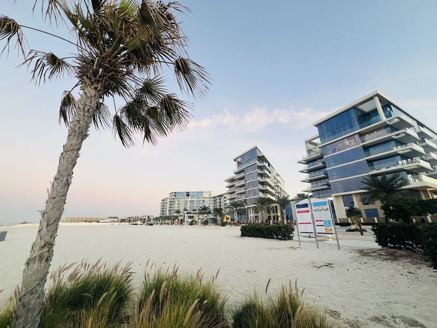 The beachfront cafe and restaurant promenade at Mamsha Al Saadiyat in Abu Dhabi