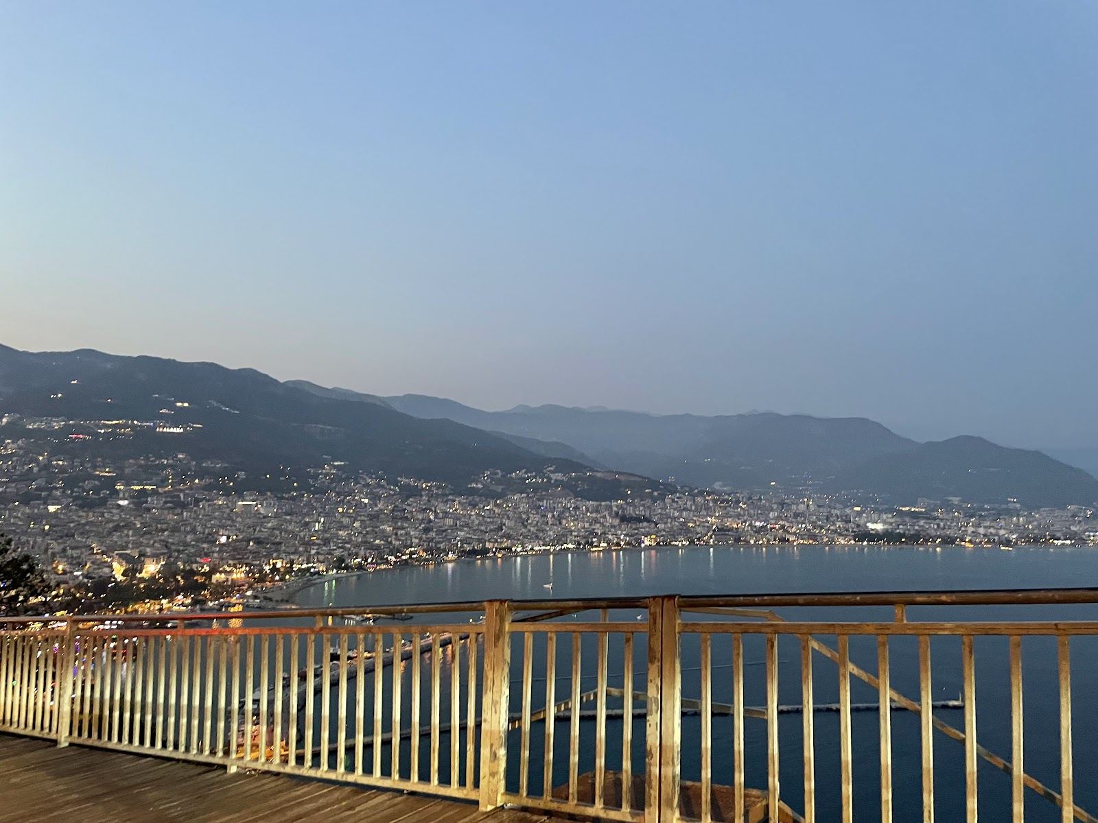 The long sweep of Cleopatra Beach below the castle headland in Alanya