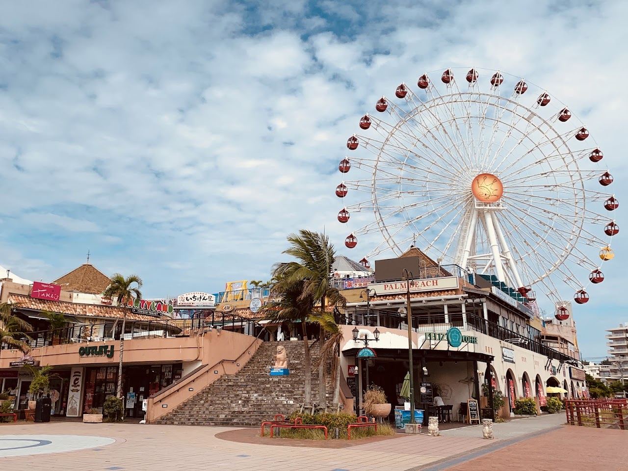 The Mihama American Village shopping district beside Sunset Beach in Chatan, Okinawa