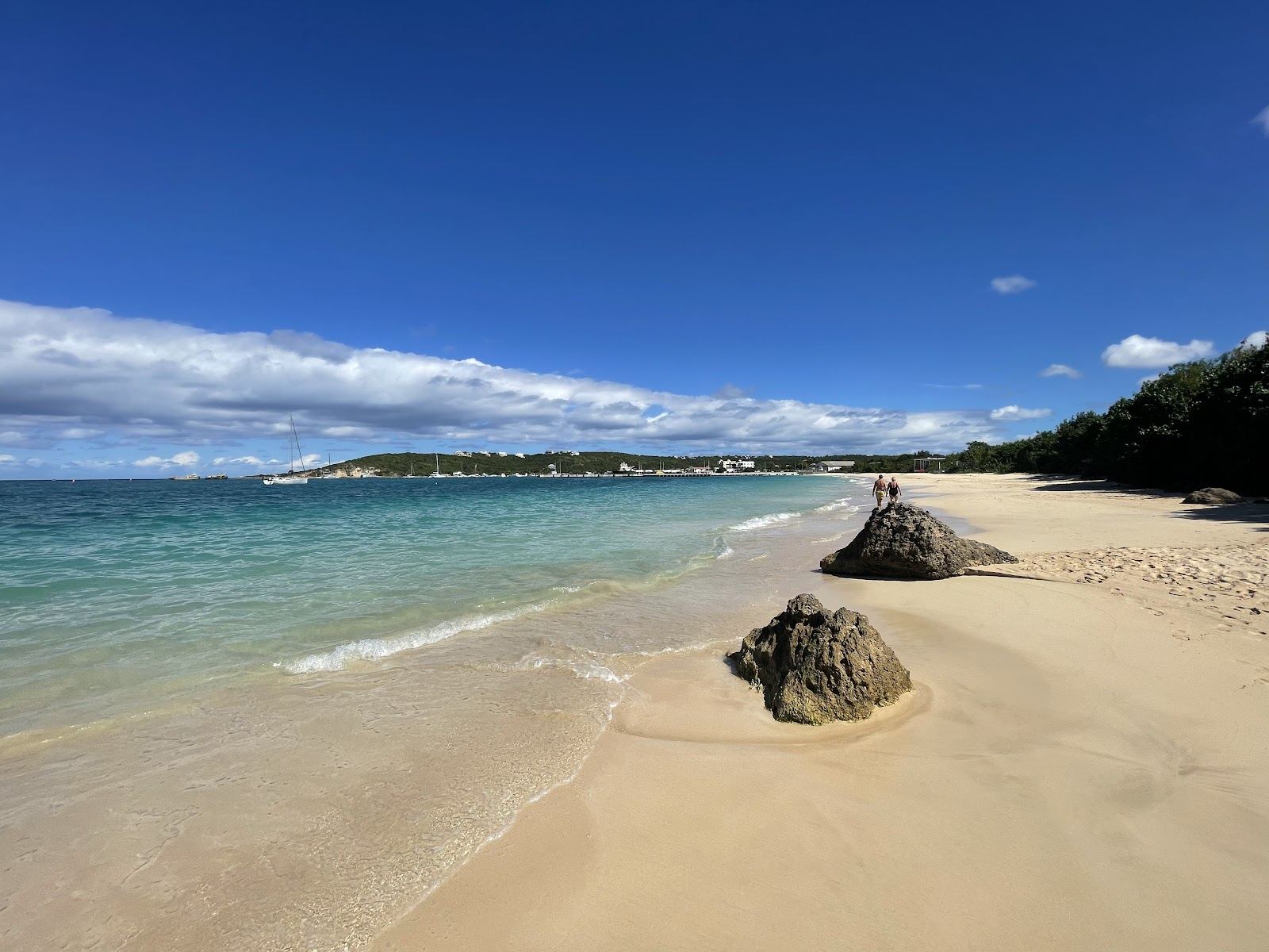 Beach bars and boats along the sand at Sandy Ground in Anguilla