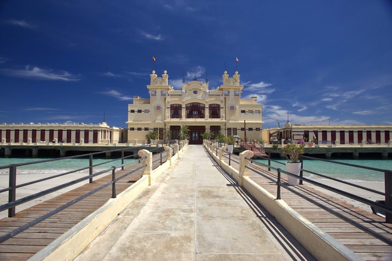 The Liberty style Antico Stabilimento Balneare on stilts over the water at Mondello near Palermo