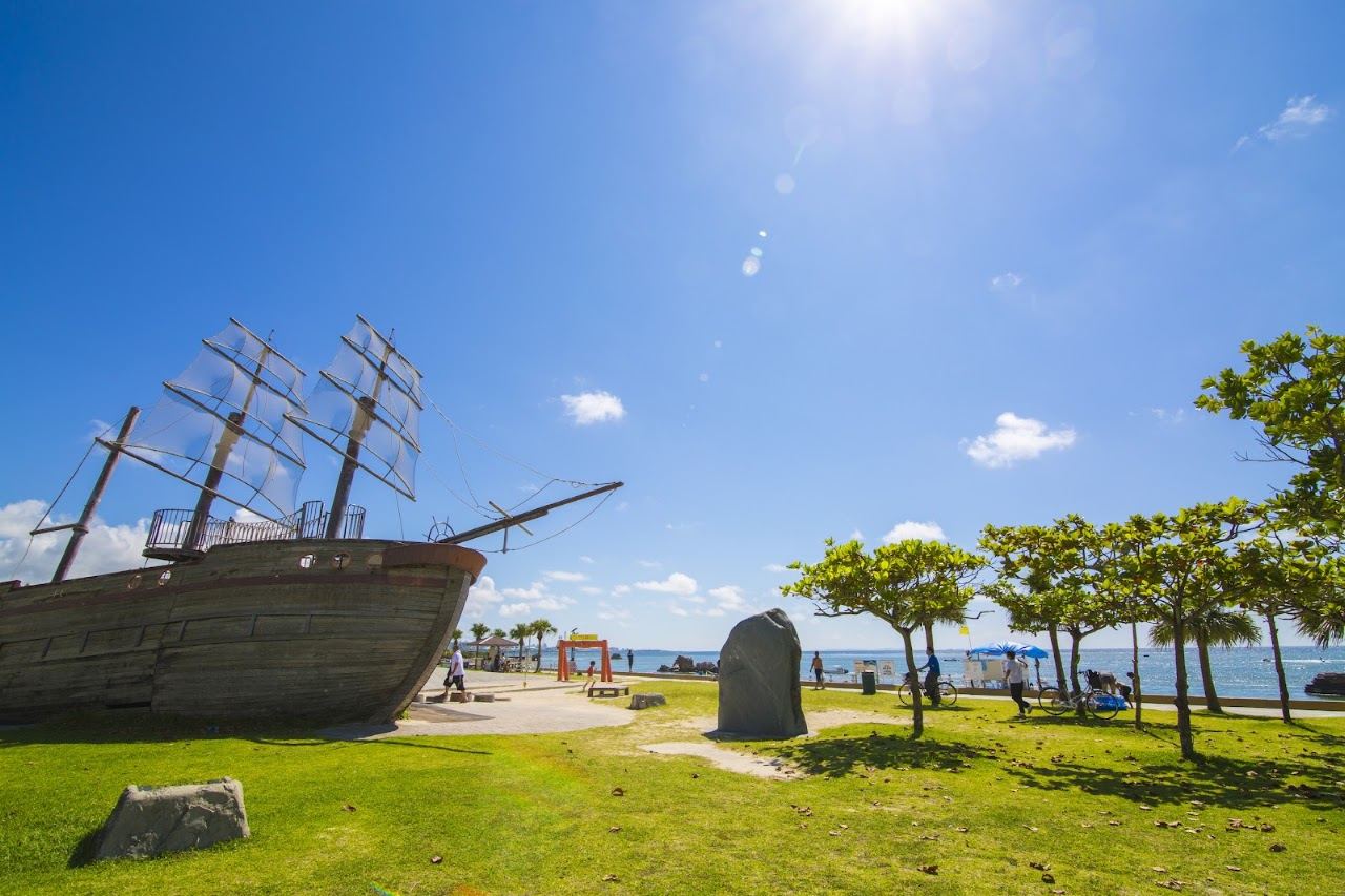 The Indian Oak pirate ship playground in Araha Park behind the beach in Chatan, Okinawa