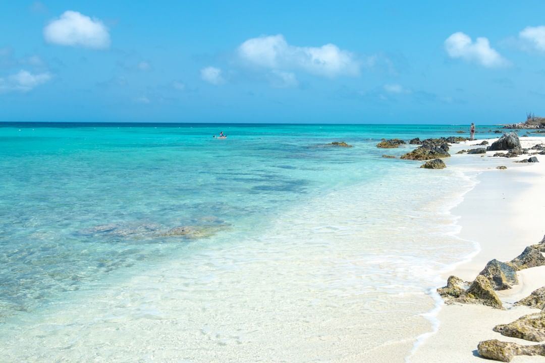 Calm clear water over a small sheltered cove at Boca Catalina in the Malmok area of Aruba