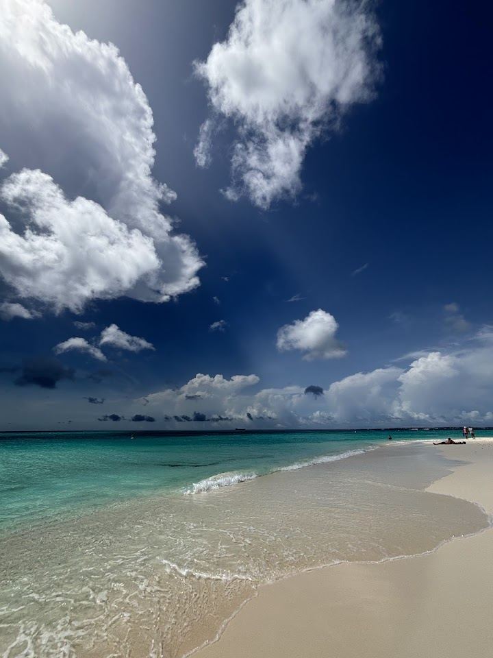 Calm turquoise water and soft white sand along the open stretch of Eagle Beach in Aruba