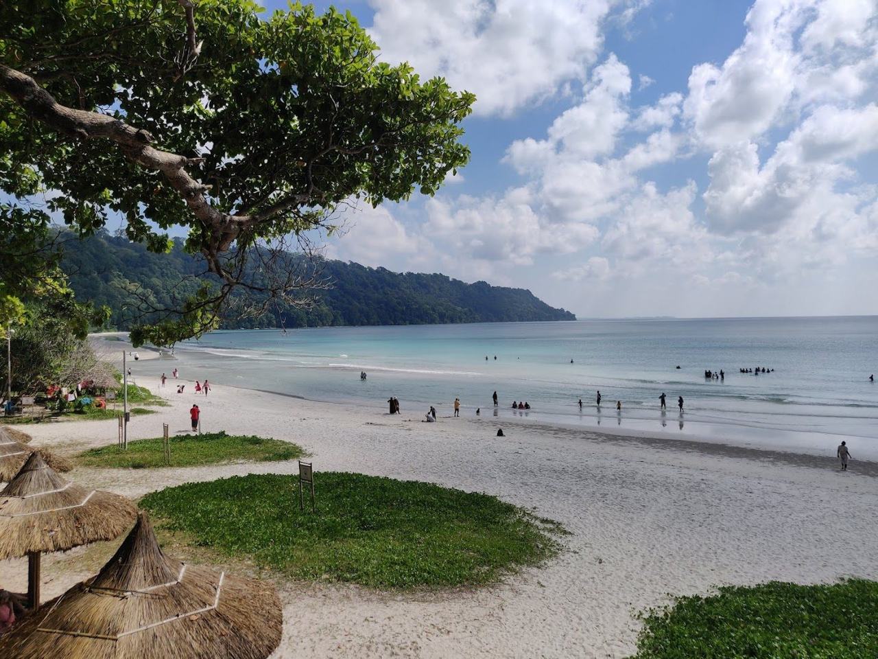 The wide pale sand and forest backdrop of Radhanagar Beach on Havelock