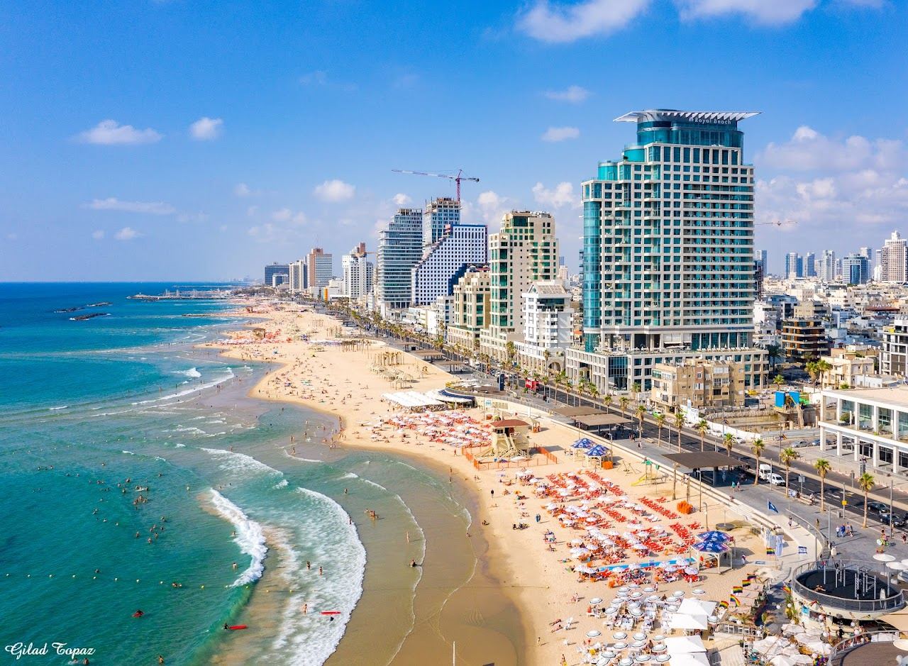 The open sand and quiet shore of Aviv beach in southern Tel Aviv near the park