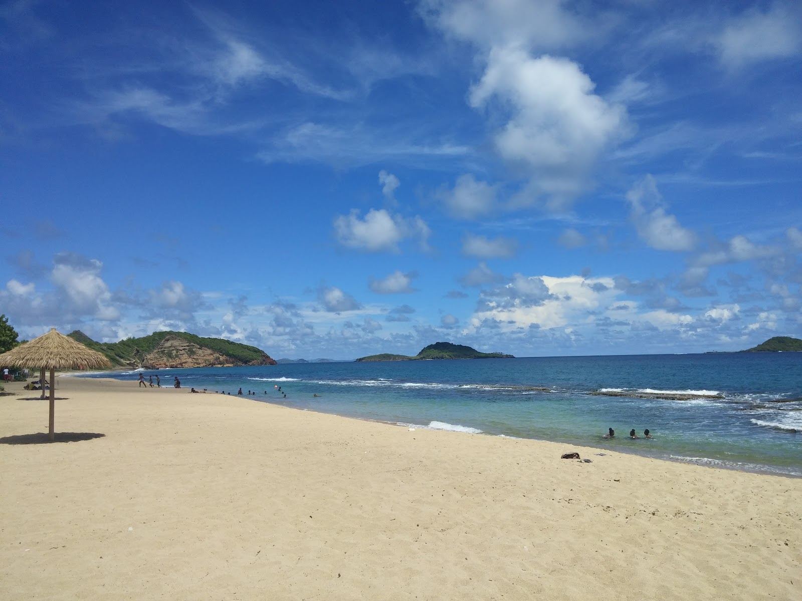 Reef protected water and golden sand at Bathway Beach on the north coast of Grenada near Sauteurs
