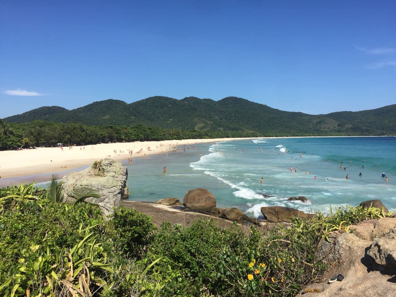 The long white sand of Lopes Mendes beach on Ilha Grande