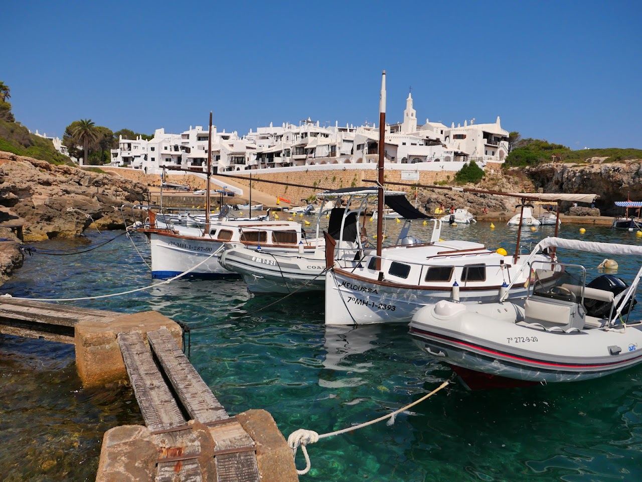 Whitewashed lanes of the Binibeca Vell village near the beach in Menorca