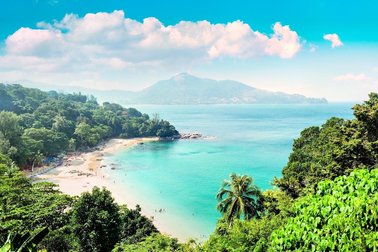 Wide west facing sand at Kamala Beach in Phuket near the club