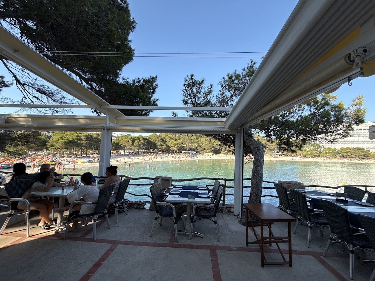 View over Cala Galdana beach and bay from the Mirador de Sa Punta lookout above the pine cliffs