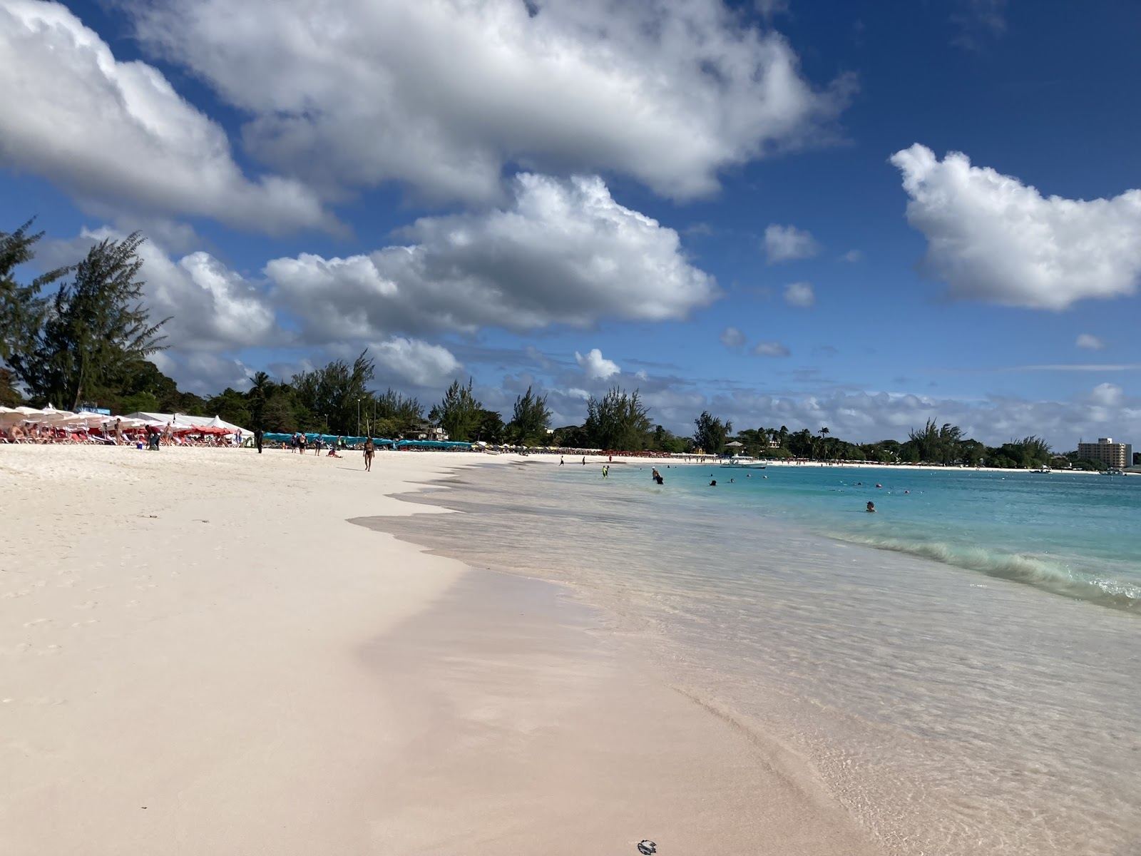 Snorkellers and clear shallow water over the marine park at Carlisle Bay in Barbados