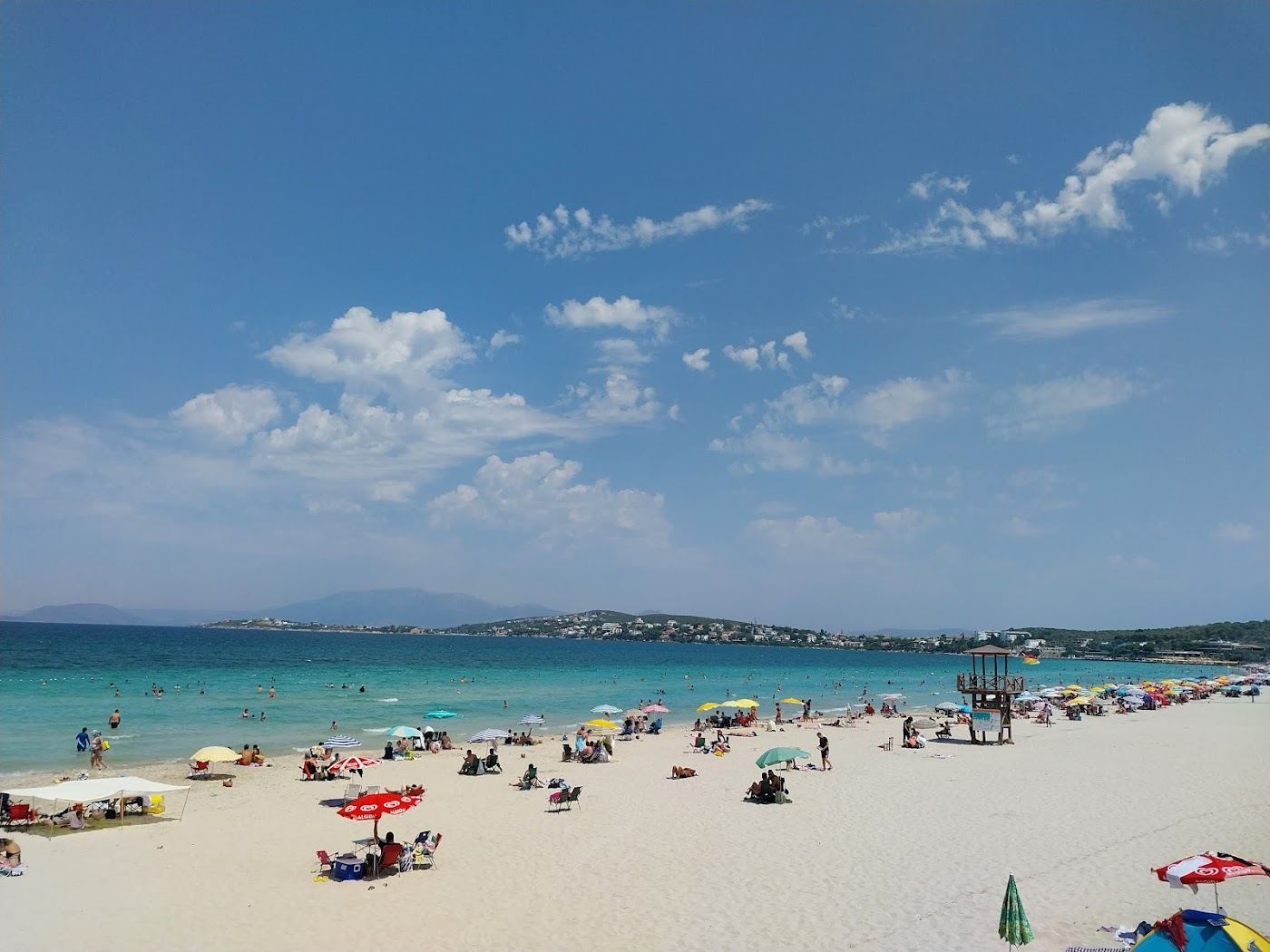 The long shallow turquoise bay and wide sand at Ilica near Cesme