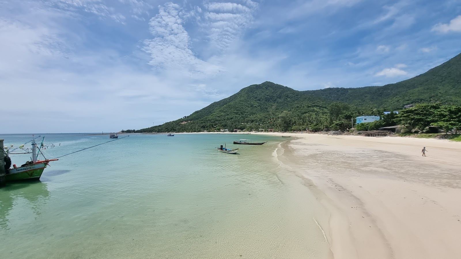 Longtail fishing boats and the sheltered bay of Chaloklum village on the north coast of Koh Phangan