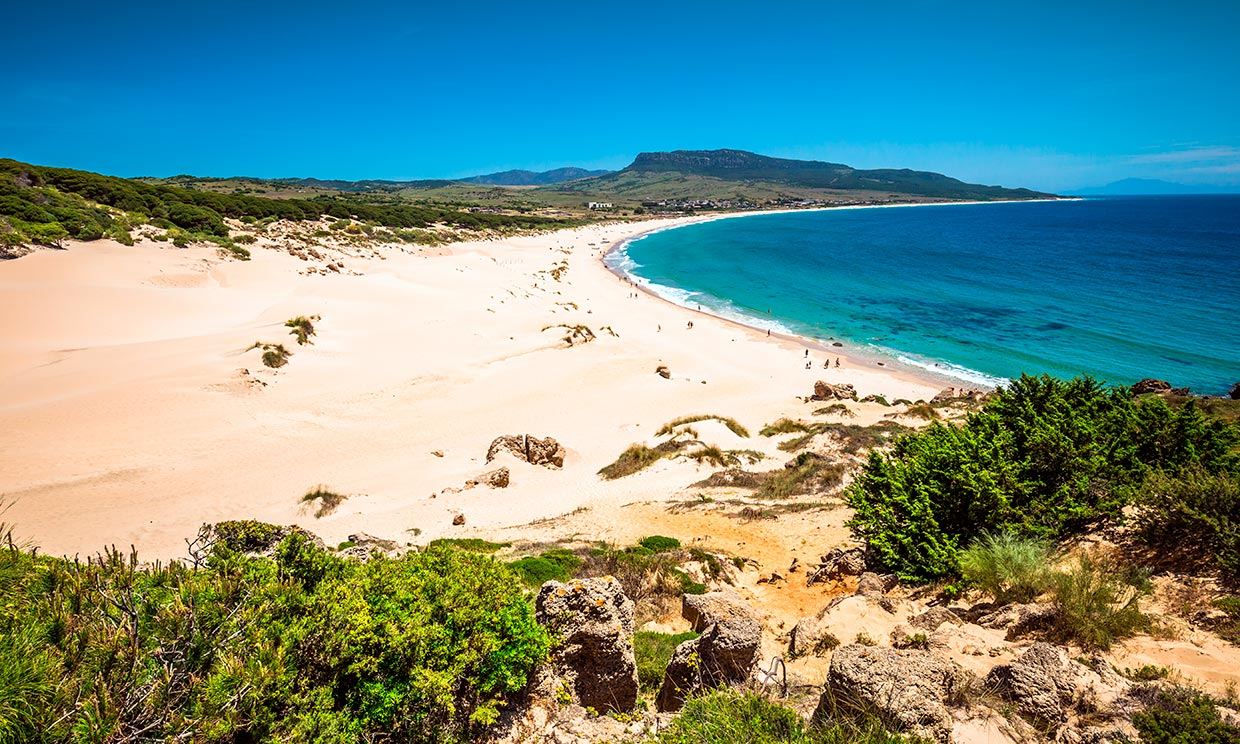 The giant dune and golden Atlantic sand of Playa de Bolonia near Tarifa on the Costa de la Luz in Cadiz