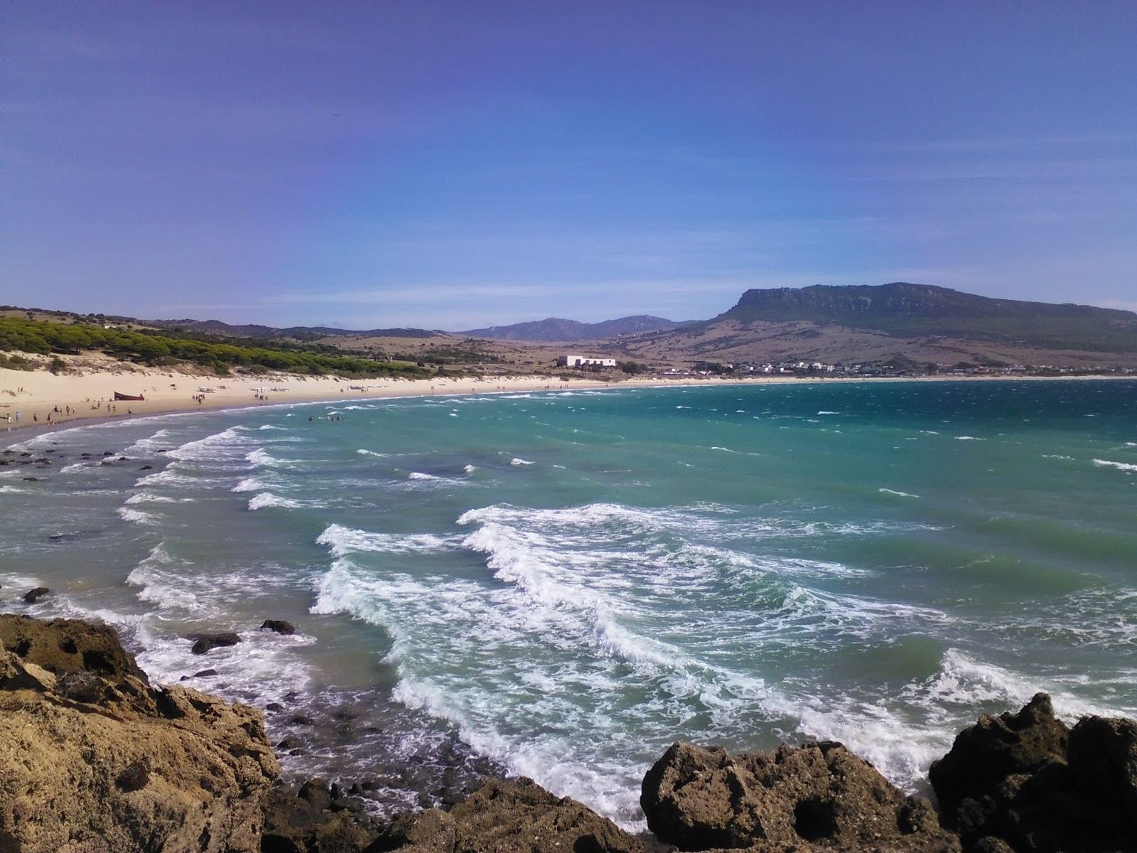 The wild dune and empty white sand of Playa de Bolonia on the Costa de la Luz