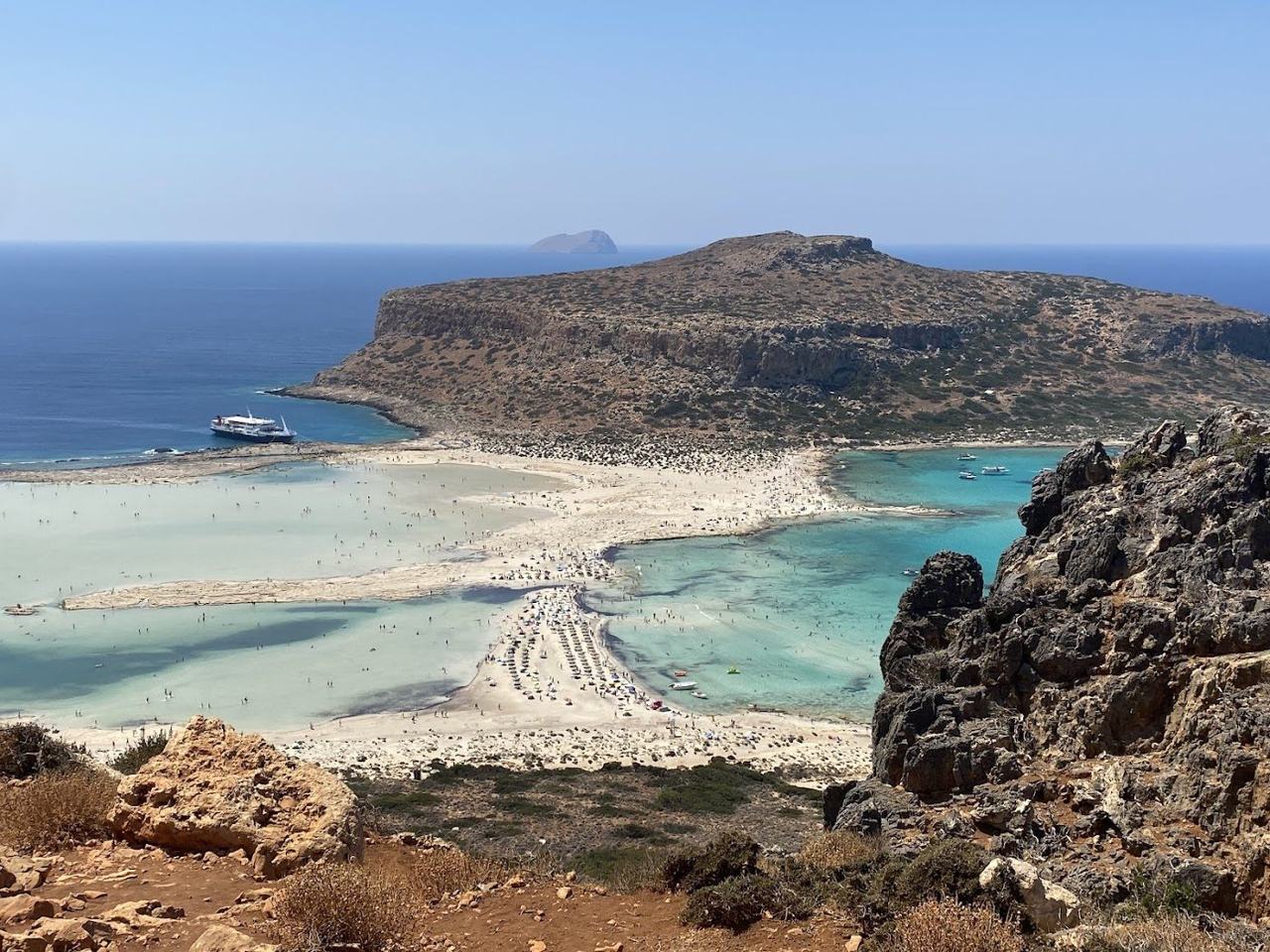 Shallow turquoise lagoon water and pale sand at Balos in northwest Crete