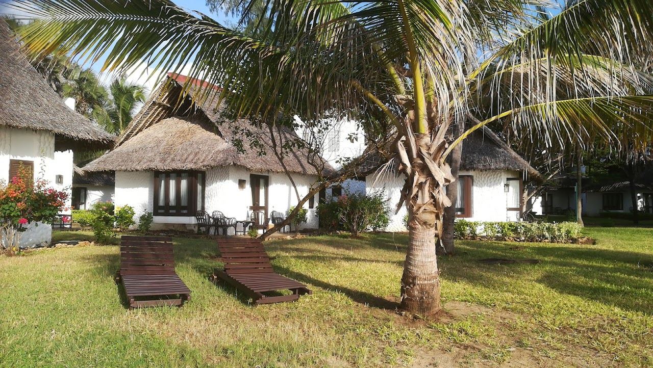 White sand and turquoise reef lagoon at Diani Beach on the south coast of Kenya