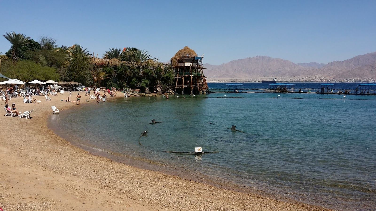 The wooden jetties at Dolphin Reef in Eilat