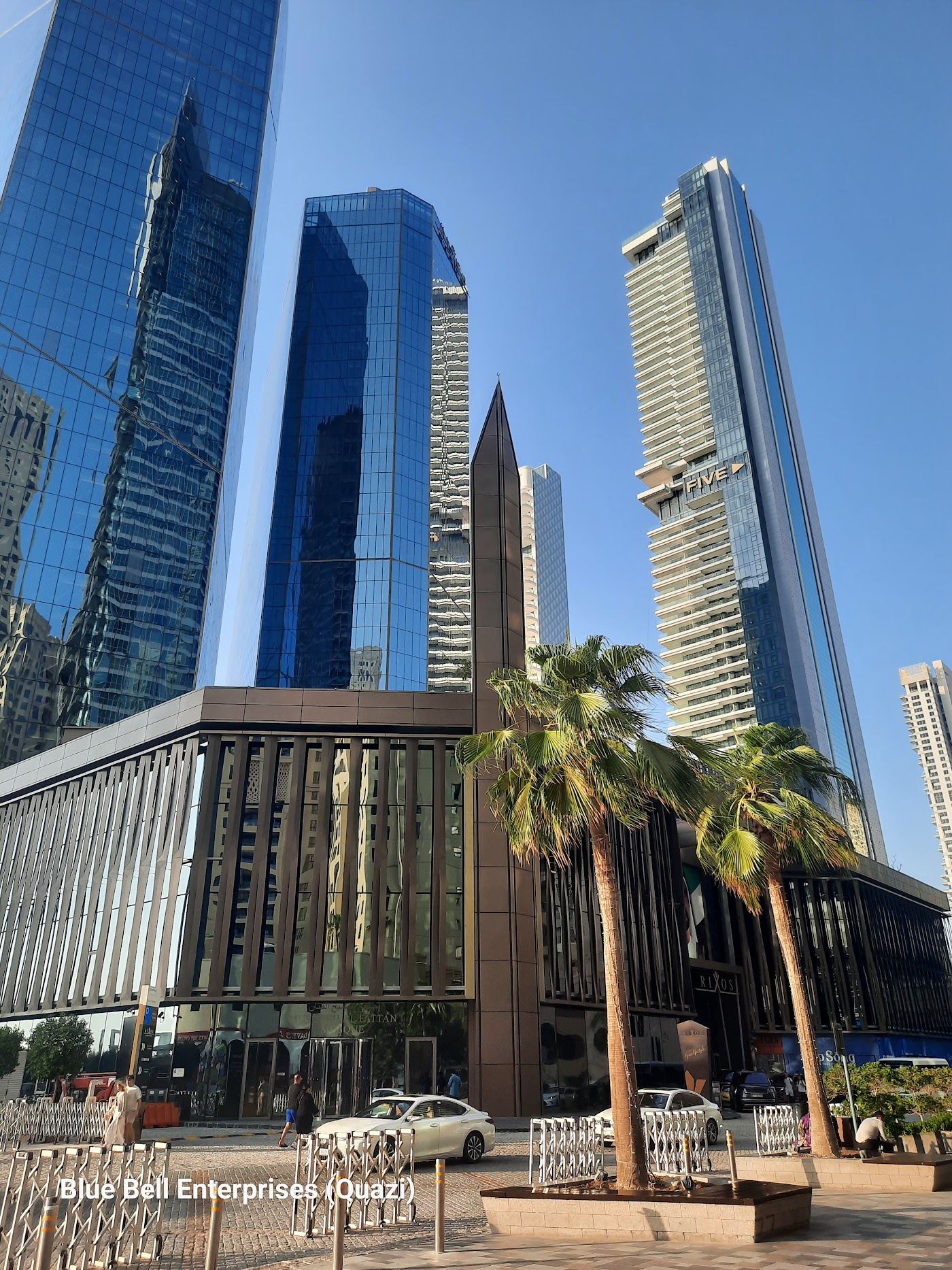 Groomed sand and the city skyline behind JBR Beach in Dubai