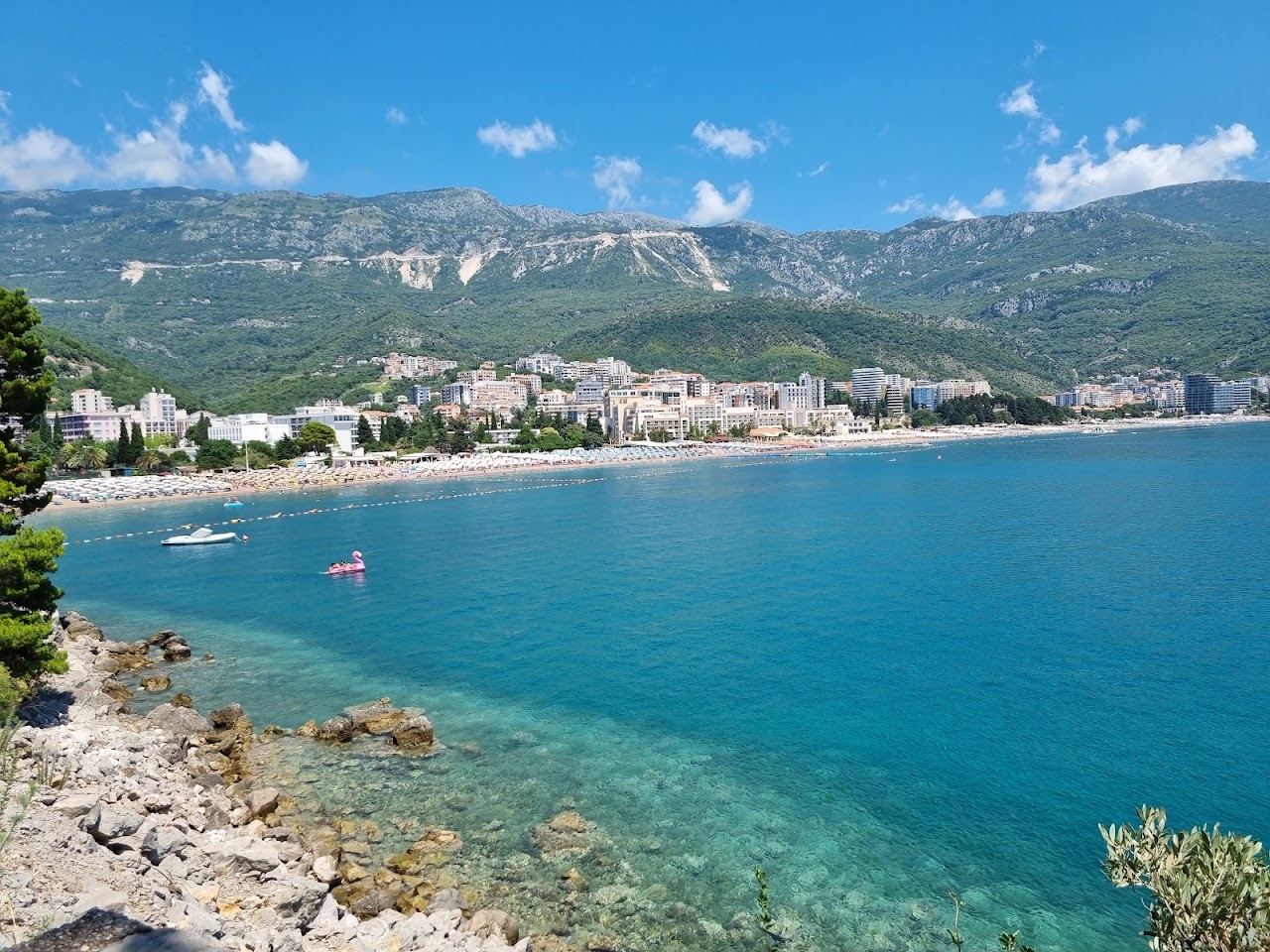 Clear water along the Budva riviera shoreline near the Zavala peninsula