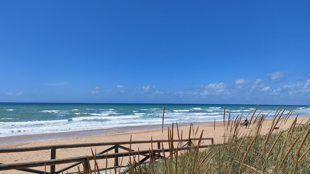 Open Atlantic sand and low dunes at El Palmar beach near Conil on the Costa de la Luz at golden hour