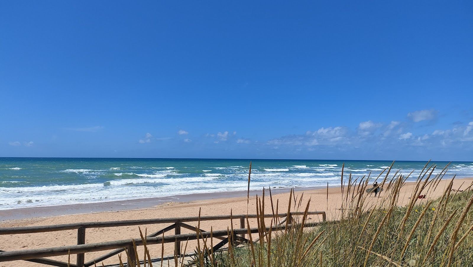 Wide golden sand and open Atlantic surf at El Palmar beach on the Costa de la Luz near Vejer de la Frontera