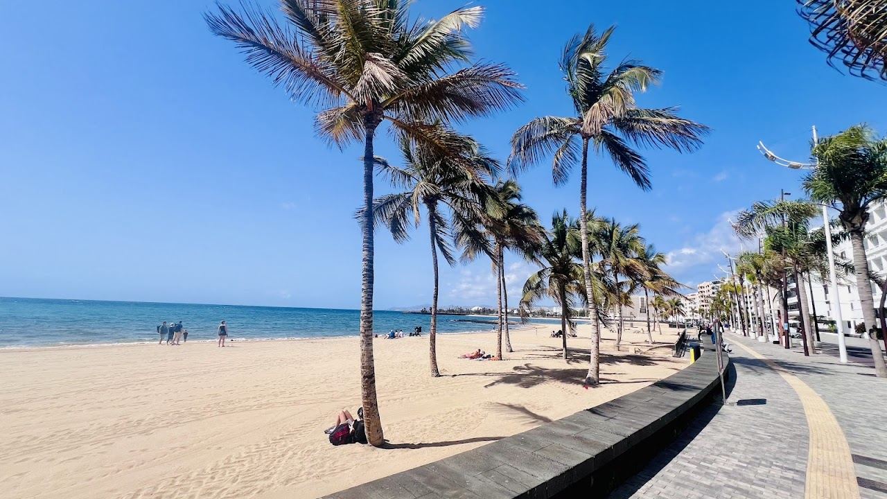 Calm urban Blue Flag beach at El Reducto in Arrecife, Lanzarote
