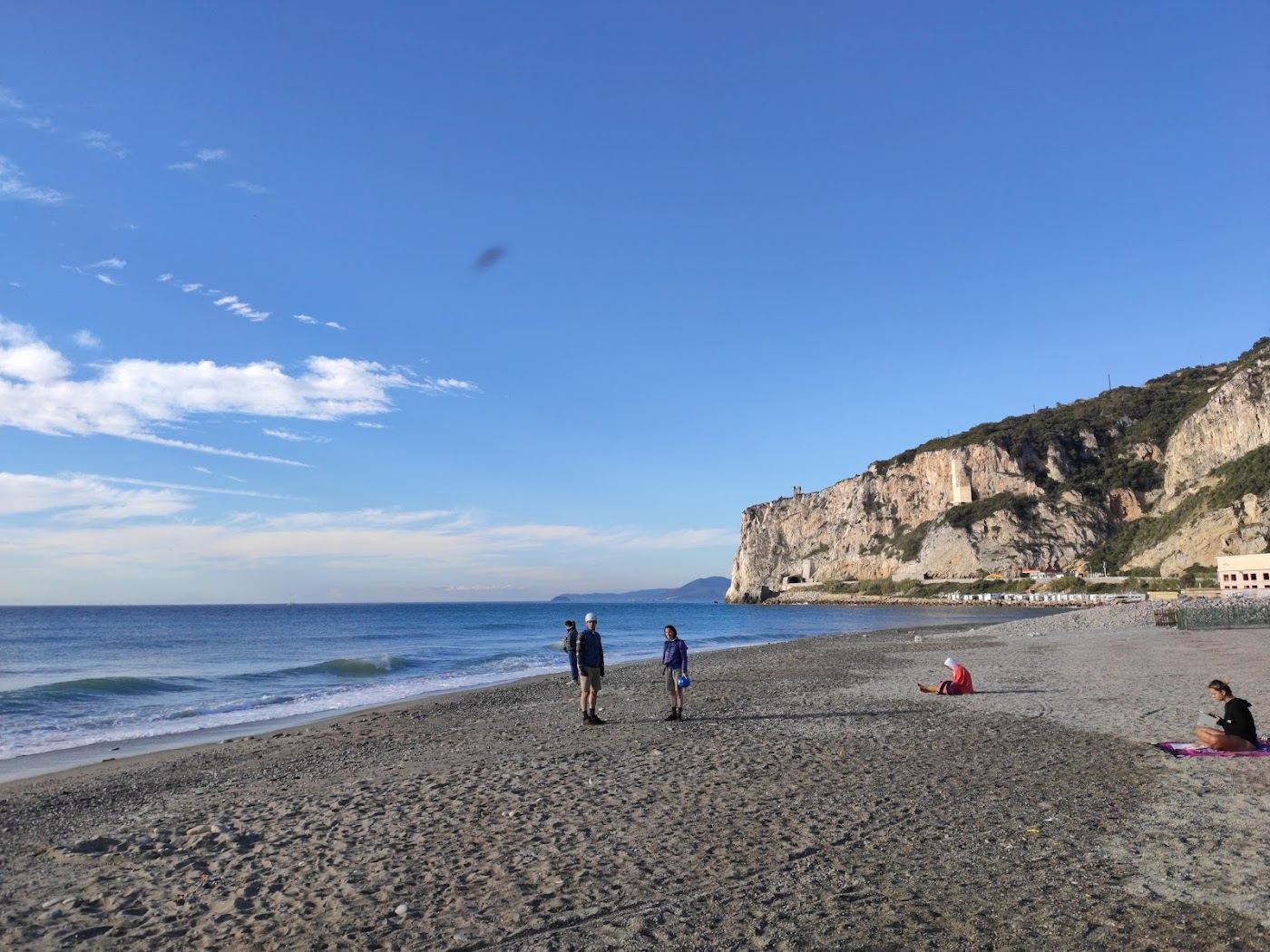 The broad sandy beach and seafront of Finale Ligure on the western Riviera in Liguria