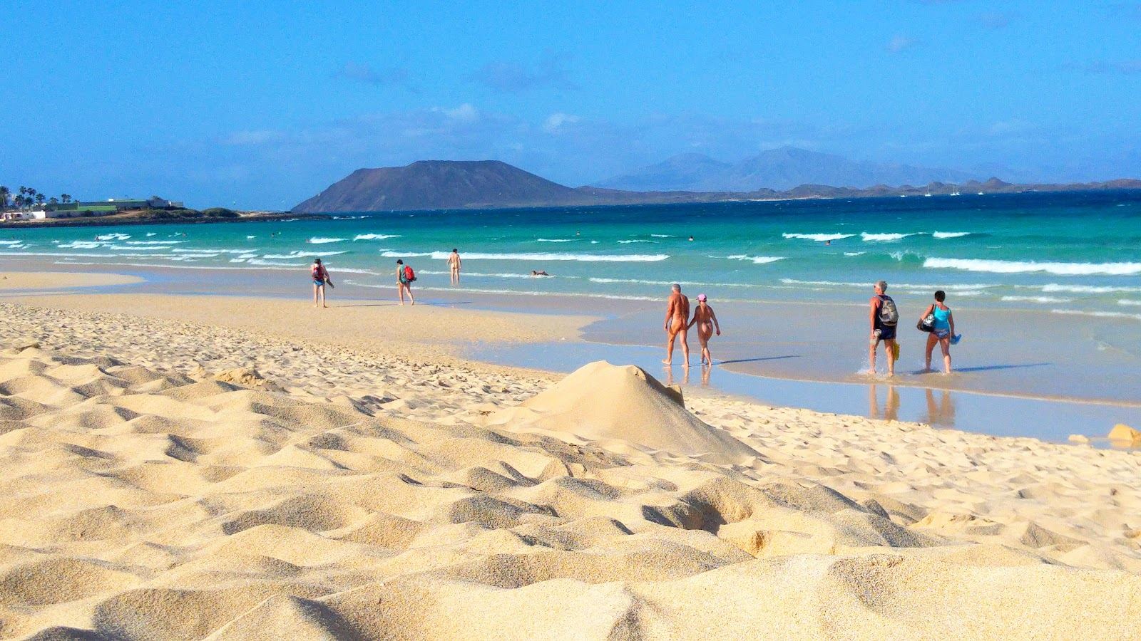 Pale sand and dunes along Grandes Playas at Corralejo in Fuerteventura