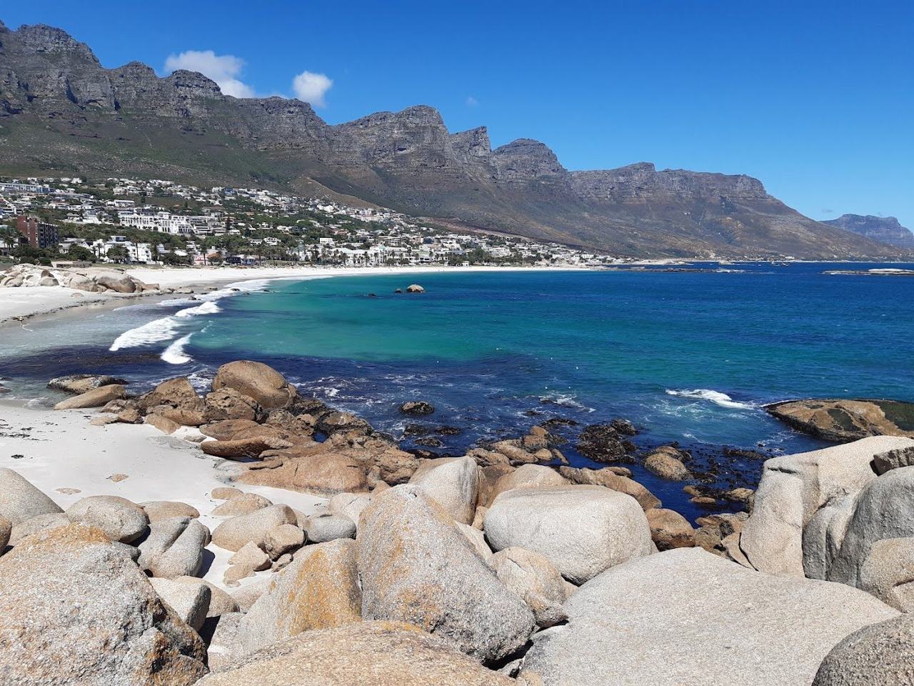 Glen Beach surf and rocks between Clifton and Camps Bay in Cape Town