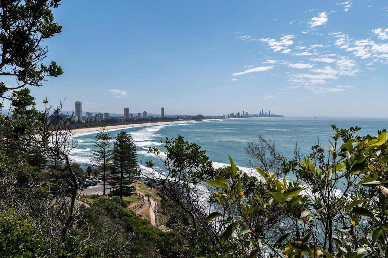 The national park headland and point at Burleigh Heads on the Gold Coast