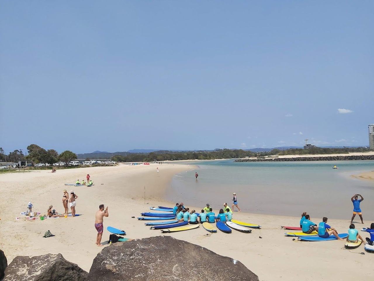 The creek mouth and Elephant Rock landmark at Currumbin Beach on the Gold Coast