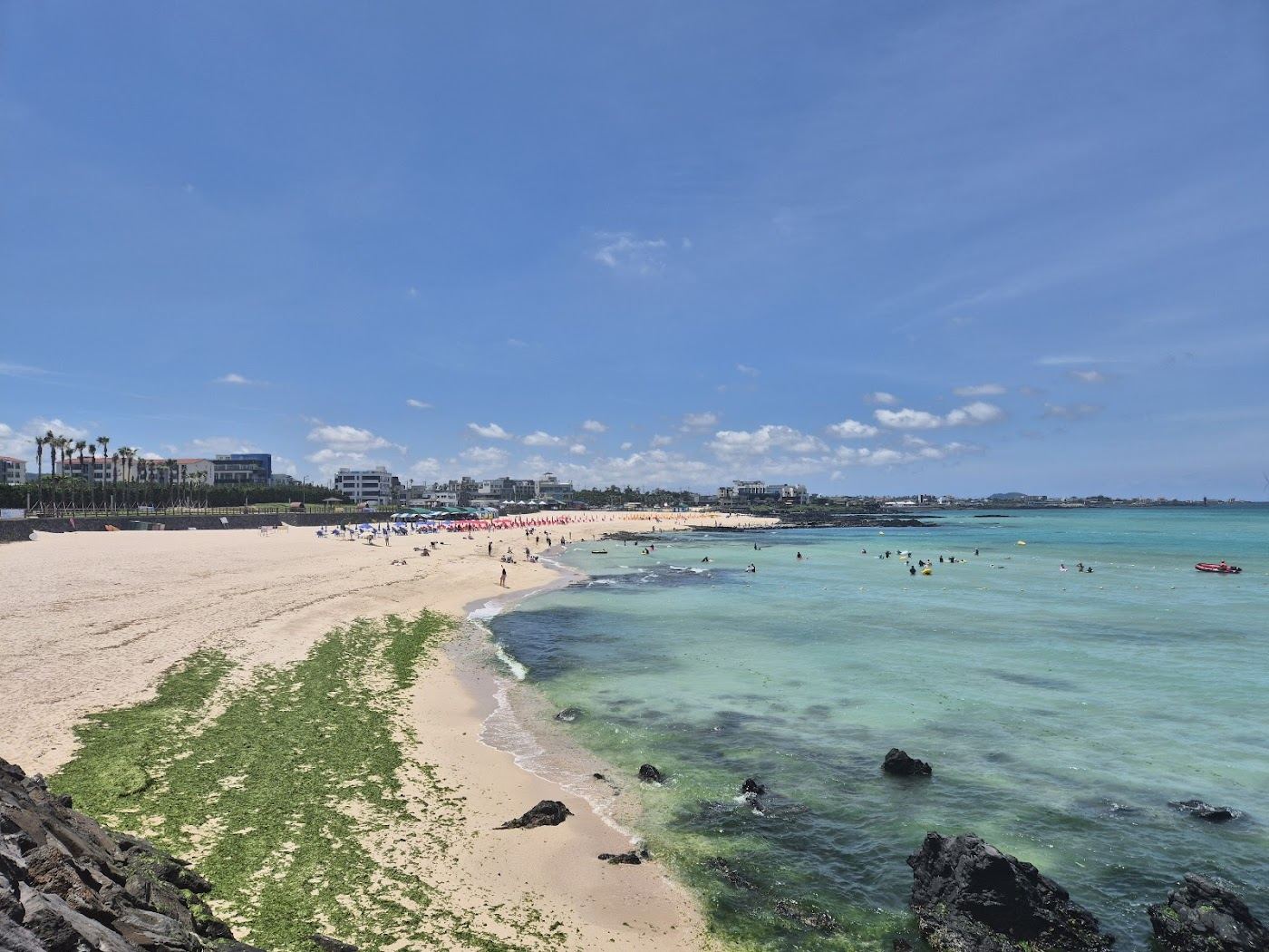 Gwakji Beach white sand and clear water on the west coast of Jeju