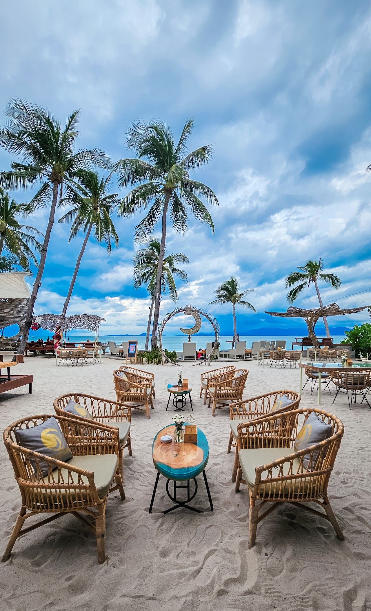 Loungers and the pool at Harmony Beach Club on Ban Tai beach in Koh Phangan