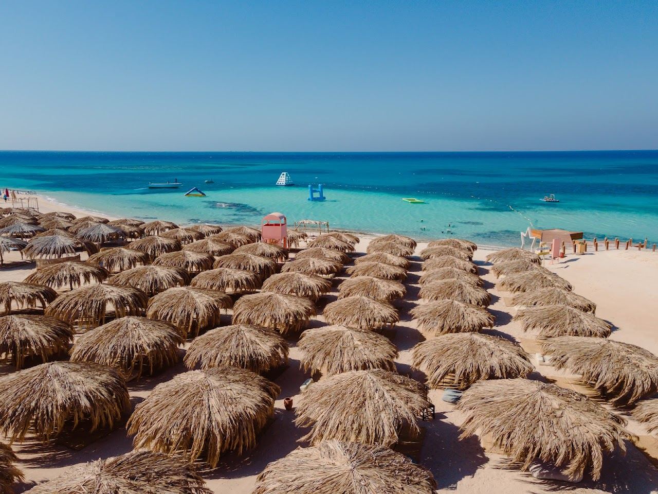 The turquoise shallows and white sandbank of Paradise Island off the Giftun islands near Hurghada on the Red Sea in Egypt