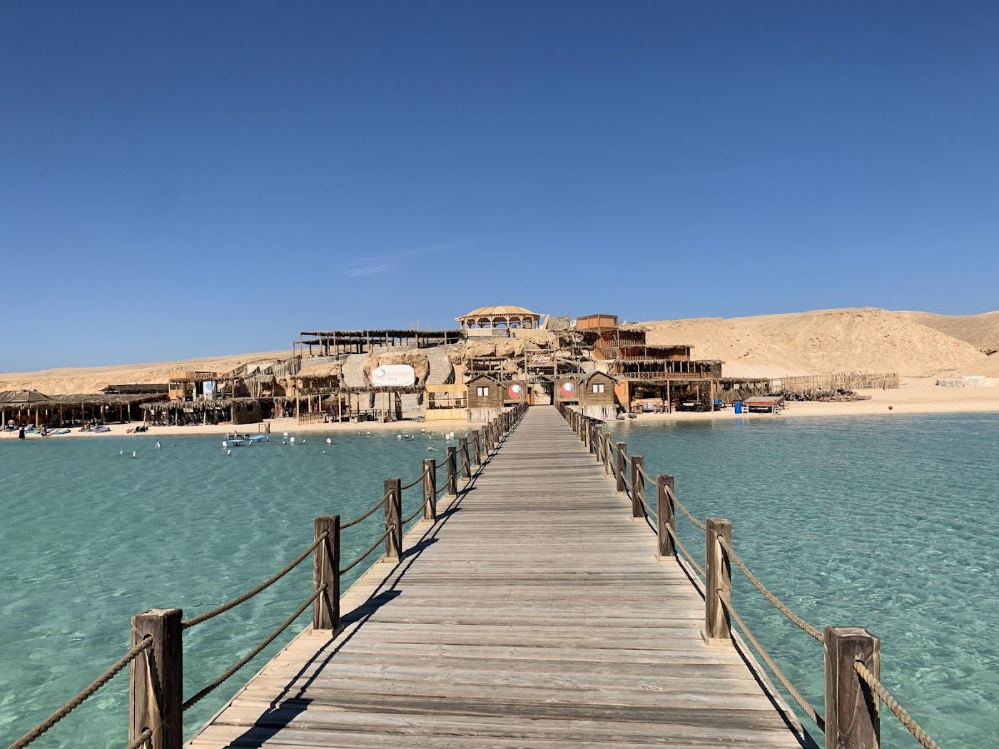 Pale white sandbank and turquoise shallows at Orange Bay off Giftun Island near Hurghada
