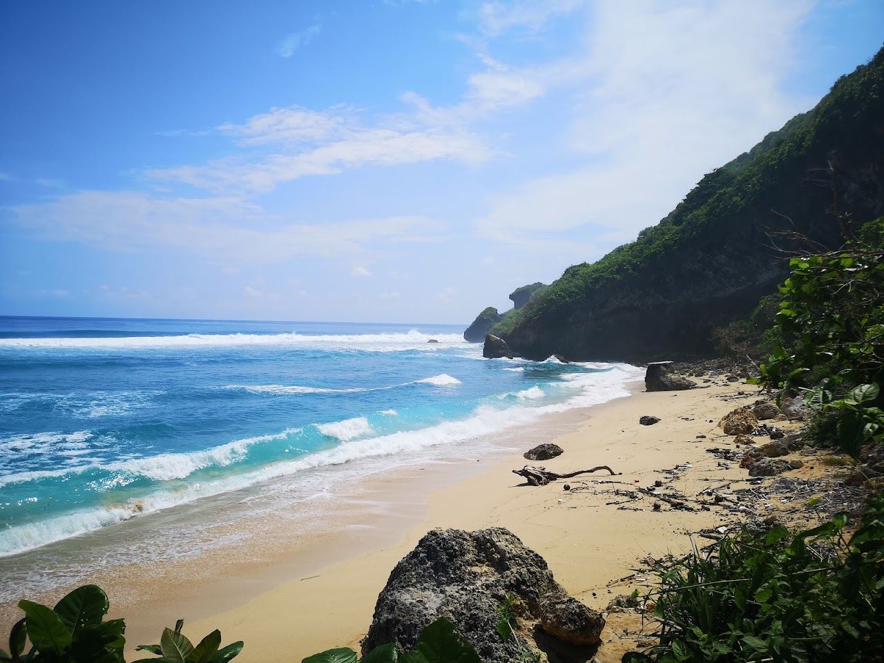 The empty sweep of Nyang Nyang Beach below the Uluwatu cliffs