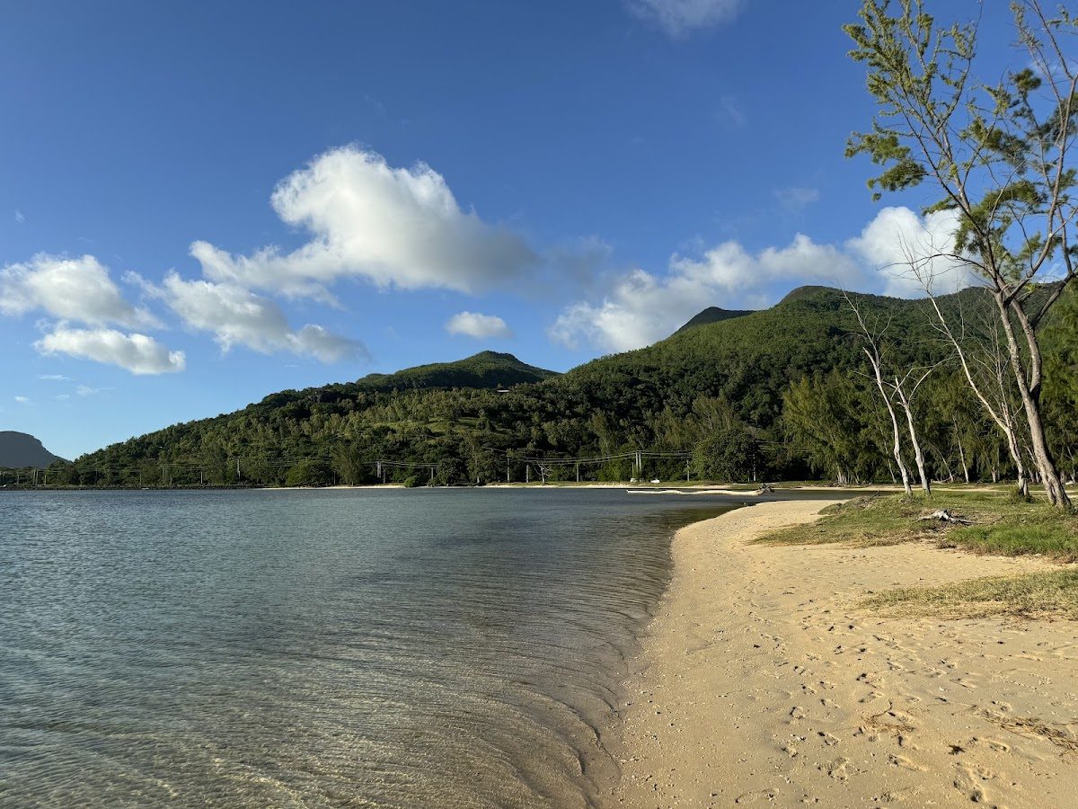 Calm lagoon below Le Morne mountain in Mauritius
