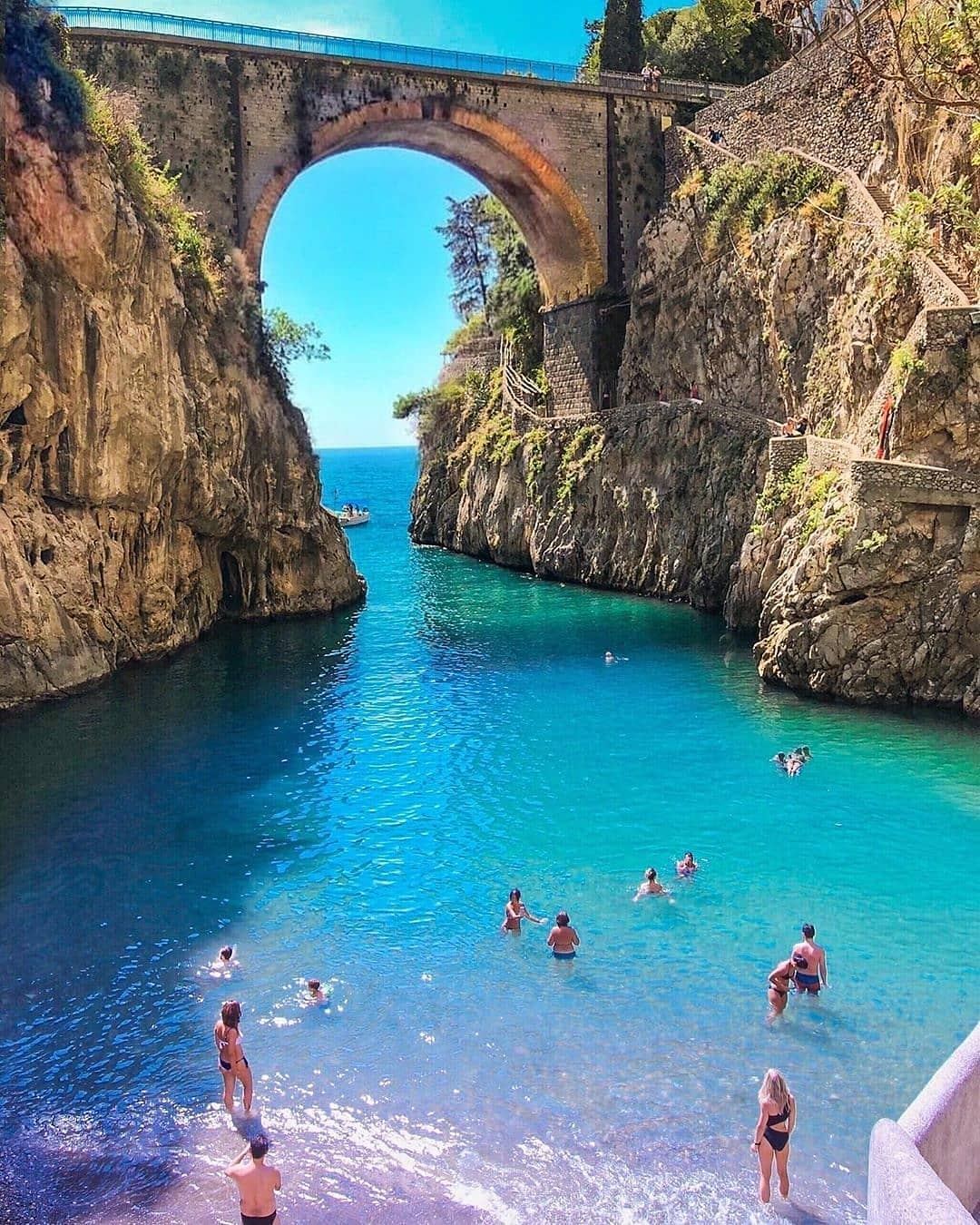 Fiordo di Furore in Amalfi Coast with clear water and sand