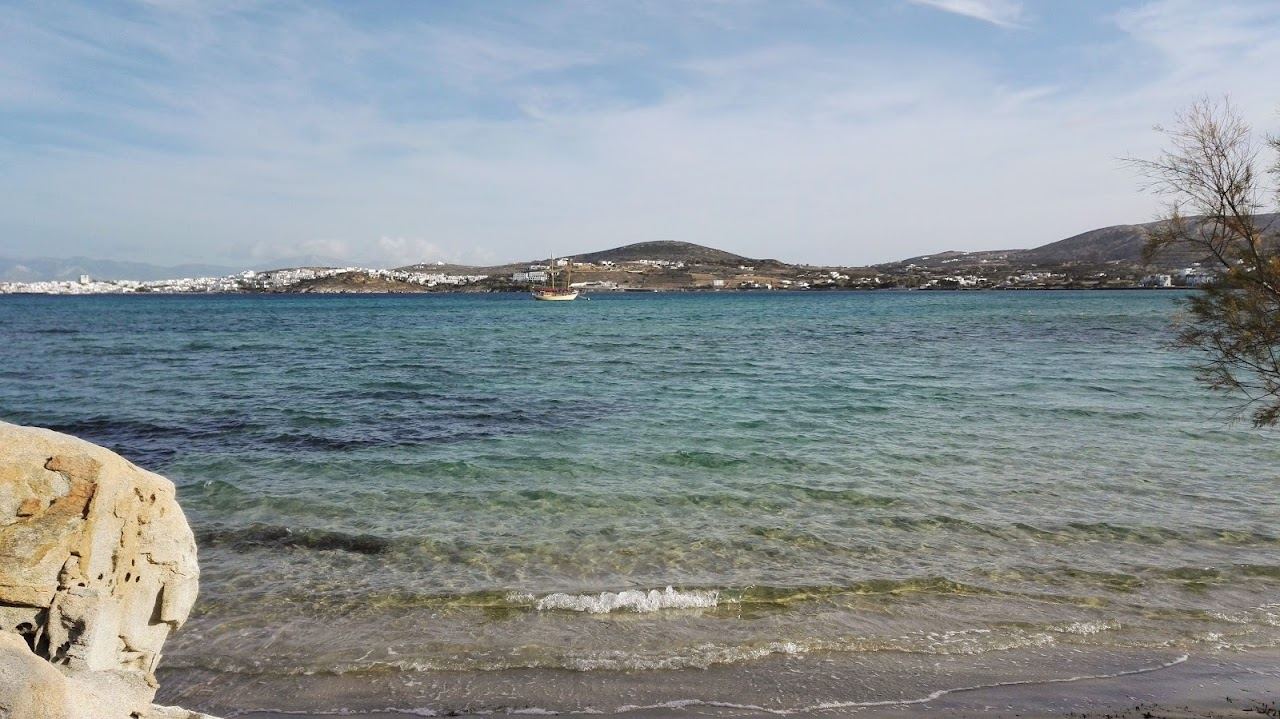 Sculpted smooth granite rocks around a small sandy cove of clear water at Kolymbithres beach on Paros