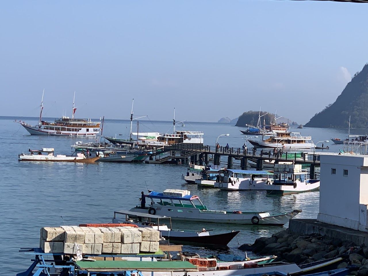 Warm evening light over the harbour and islands at Labuan Bajo