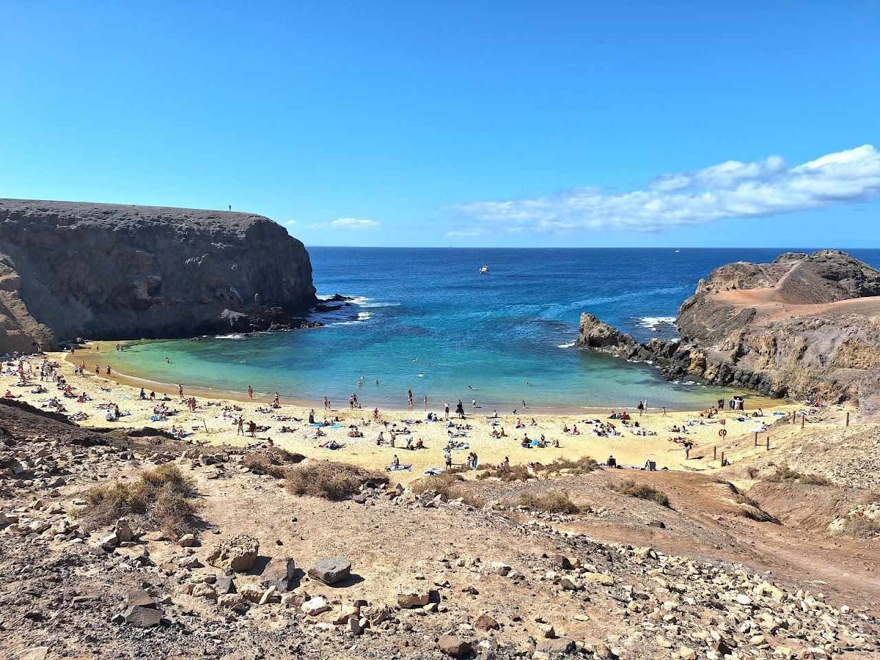 Quiet golden cove and calm clear water for couples at Papagayo in southern Lanzarote