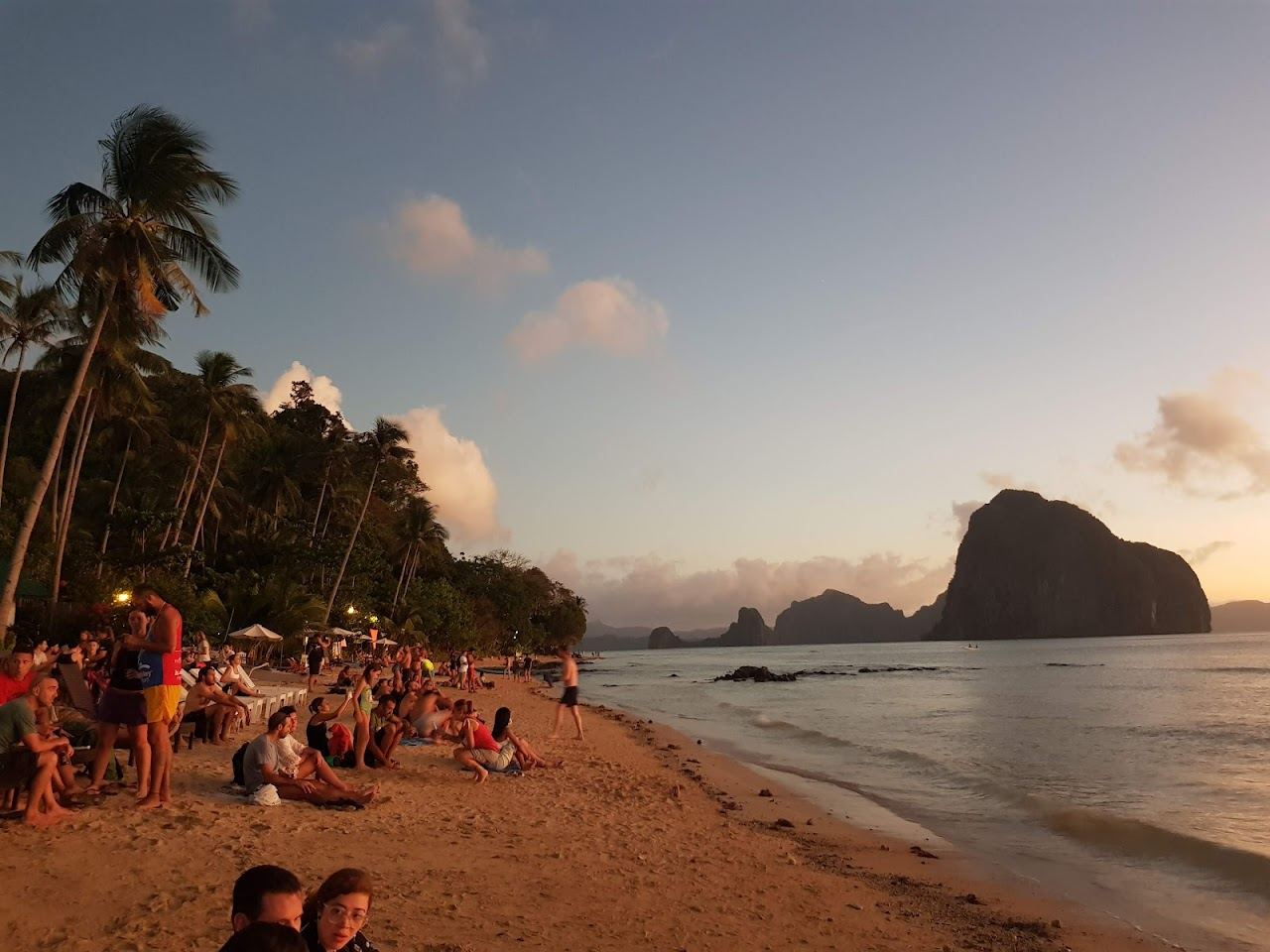 Las Cabanas Beach at sunset near El Nido Palawan