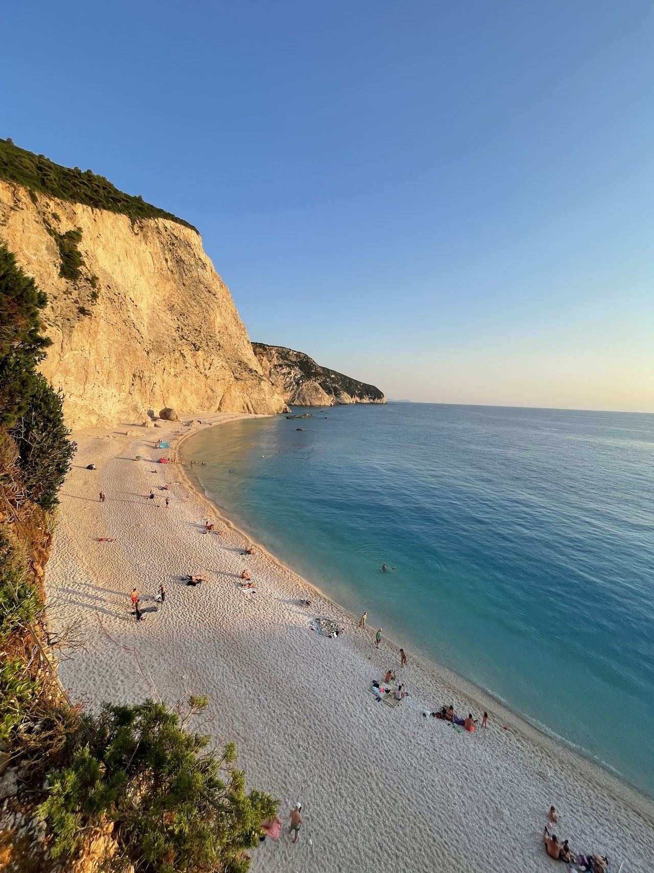 White cliffs falling to pale pebble and turquoise water at Porto Katsiki on Lefkada