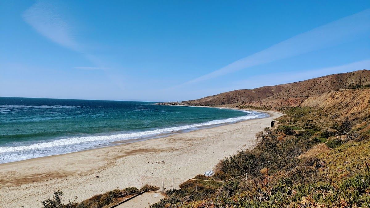 The point break and shoreline at Nicholas Canyon Beach in Malibu