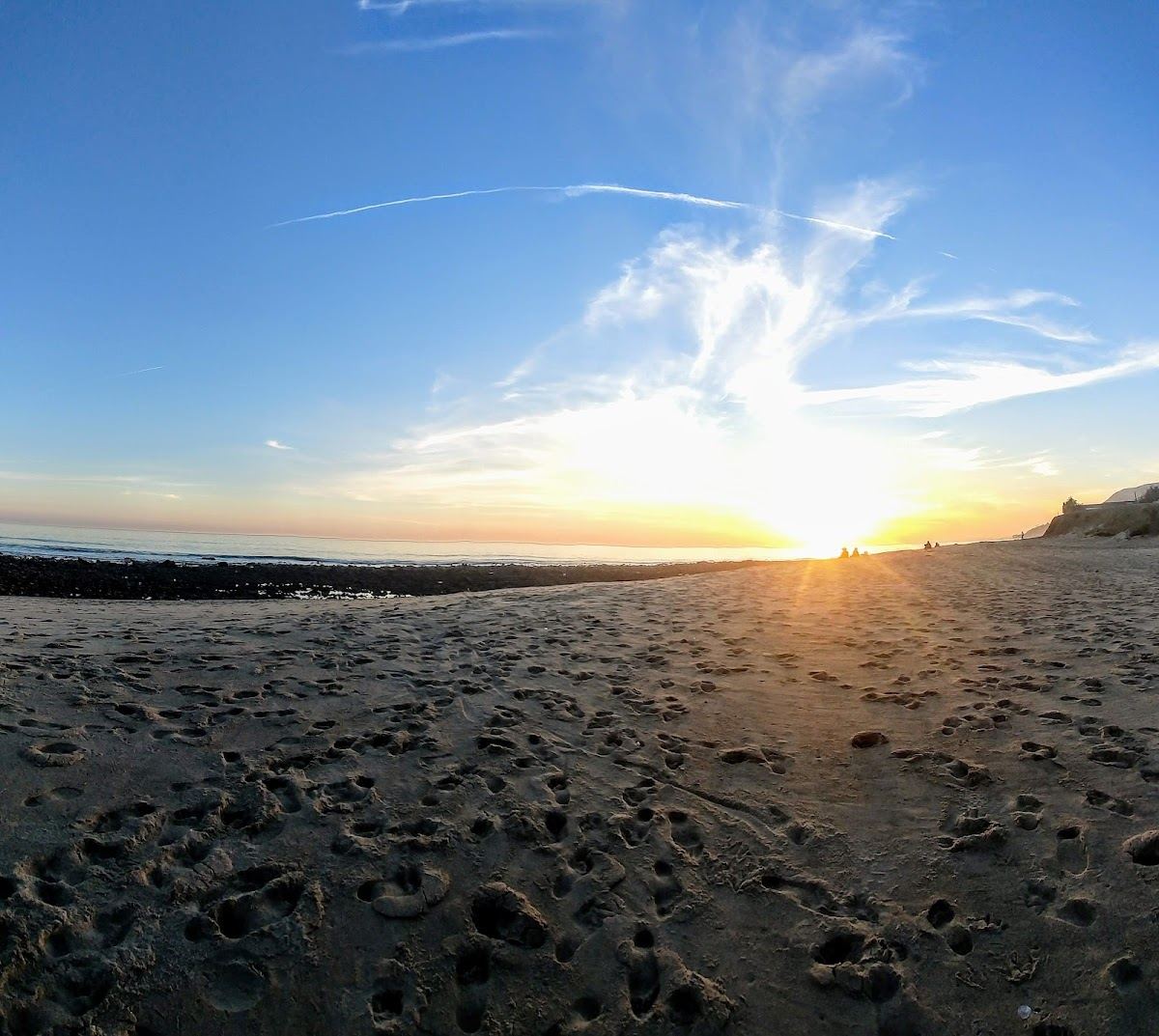 The surf point and shoreline at Topanga Beach in east Malibu