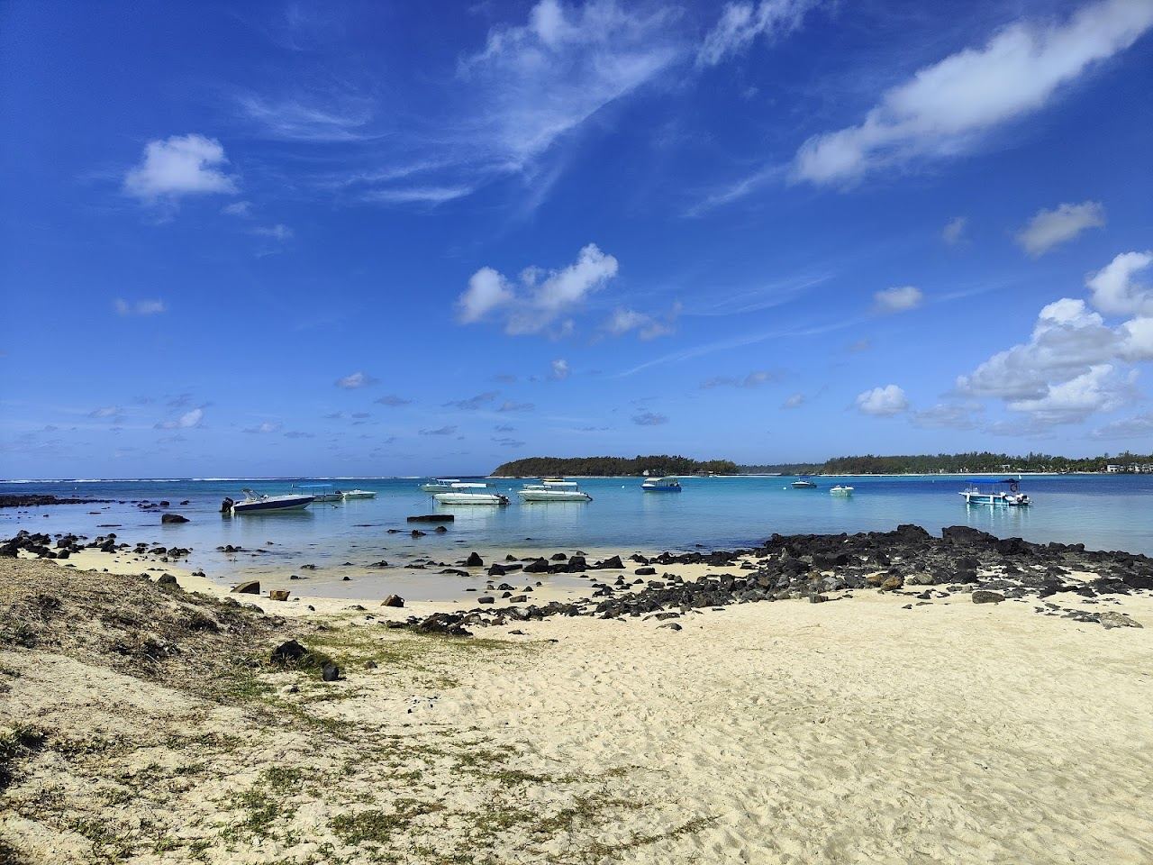 The clear turquoise lagoon and reef of Blue Bay Marine Park in the south east of Mauritius