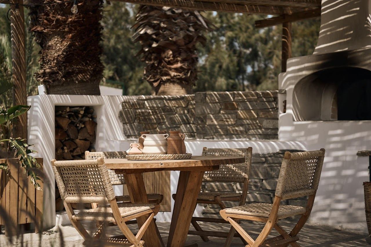 The stylish low key Monastiri Beach Bar and Restaurant on the cove in Naoussa bay on Paros