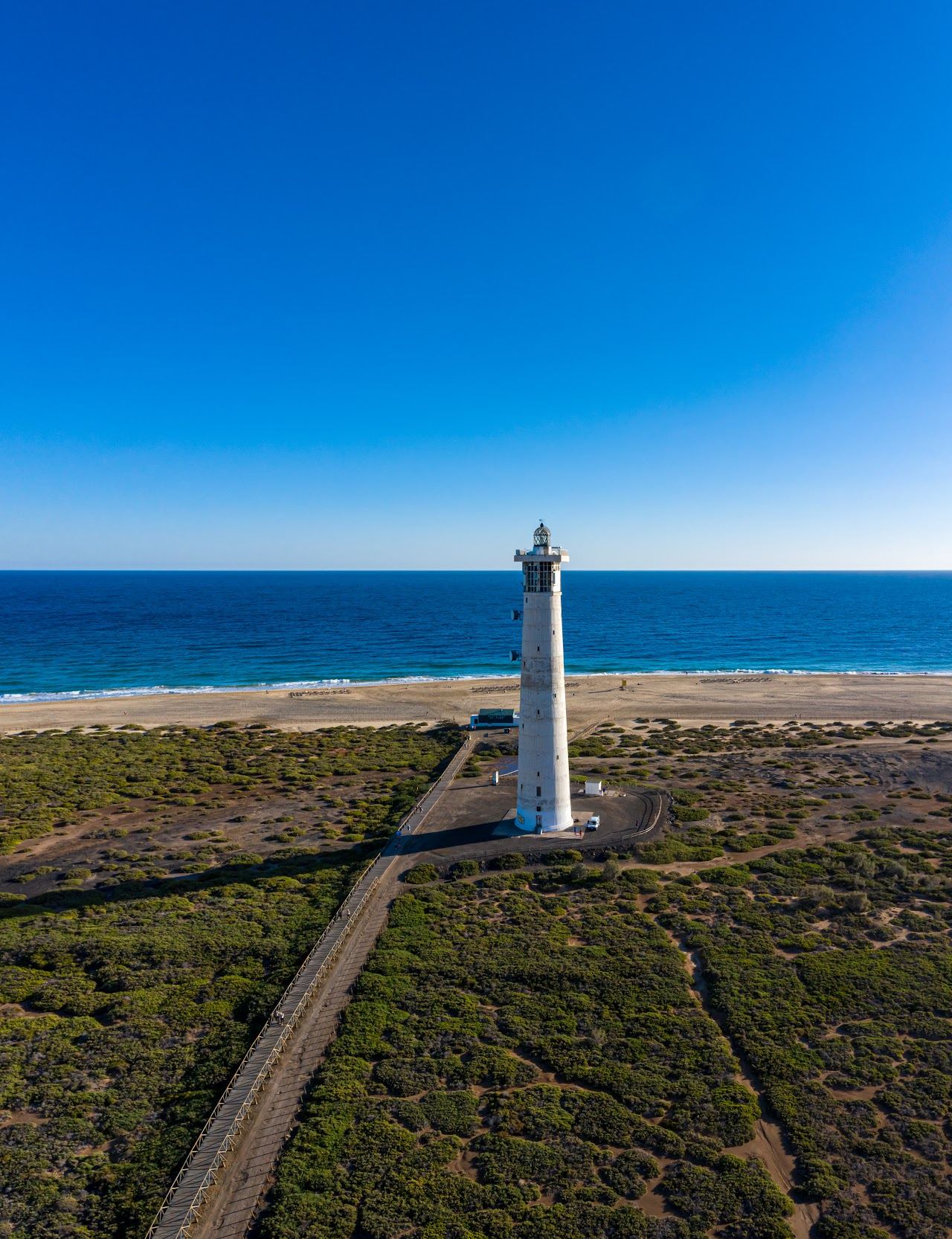 Wide golden beach beside the old harbour town of Morro Jable in southern Fuerteventura